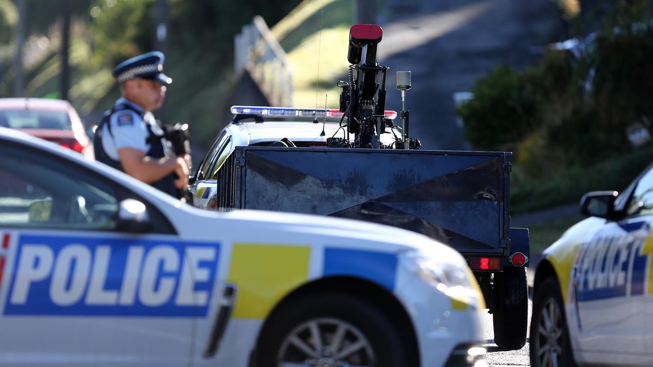 A bomb disposal robot has arrived at Somerville Street in Dunedin where the gunman is understood to have lived. Picture: Dianne Manson/Getty Images