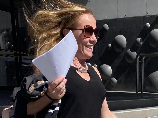 Kylie Barker leave Newcastle Local Court after pleading not guilty to allegedly stabbing a woman in her home at Woodberry, August, 2022. Pic: Amy Ziniak