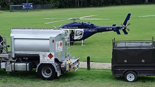 The police helicopter at Bangalow. Picture: Savannah Pocock