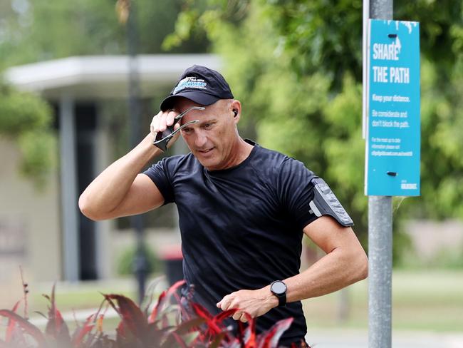 Stood-down cop Senior Sergeant Arron Ottaway out jogging on the Gold Coast after facing disciplinary action over a police pursuit. Picture: Nigel Hallett