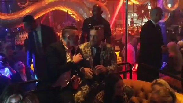 Conor McGregor Spends Post-Fight Party in 'Deep Conversation' With Another Irish Sporting Hero. Credit - Twitter/SandhuMMA via Storyful