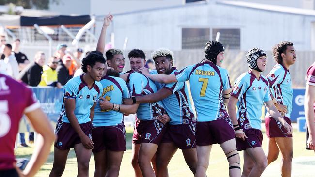 WALTERS CUP – Marsden SHS v Keebra Park SHS. Keebra Park scores a try in the final minutes and wins. Picture: NIGEL HALLETT