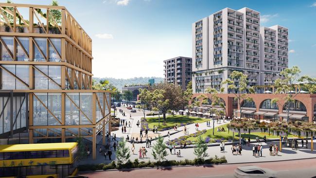 An artist's impression of a proposed new Brookvale town square near the B-Line bus stop at Warringah Mall. Picture: Northern Beaches Council