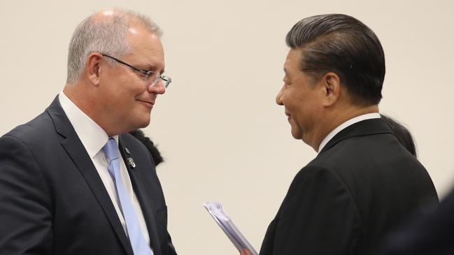 Scott Morrison with Chinese President Xi Jinping at a G20 summit in Osaka, Japan, in 2019. Picture: Adam Taylor / PMO