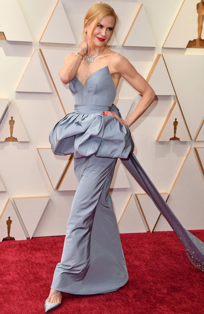 A candid moment for Nicole Kidman on the Oscars red carpet. Picture: AFP