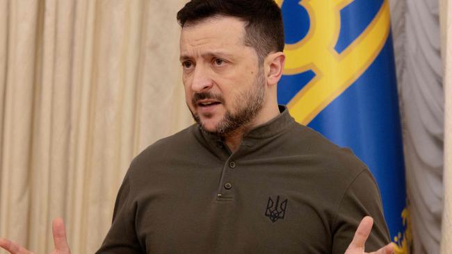 Ukraine's President Volodymyr Zelensky speaks during a joint press conference with the President of the European Investment Bank (EIB) in Kyiv on February 10, 2025, amid the Russian invasion of Ukraine. Picture: Tetiana Dzhafarova / AFP