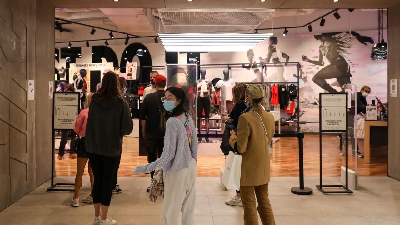 Shoppers lined up outside a Nike store. Picture: Asanka Ratnayake/Getty Images