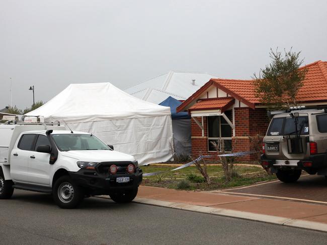 Forensic Services attend the scene where three people were found dead in Ellenbrook, Perth. Picture: AAP