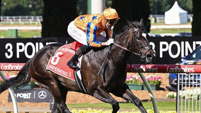 Champion mare Imperatriz claims a seventh Group 1 win in the Manikato Stakes at The Valley. Picture: Racing Photos via Getty Images