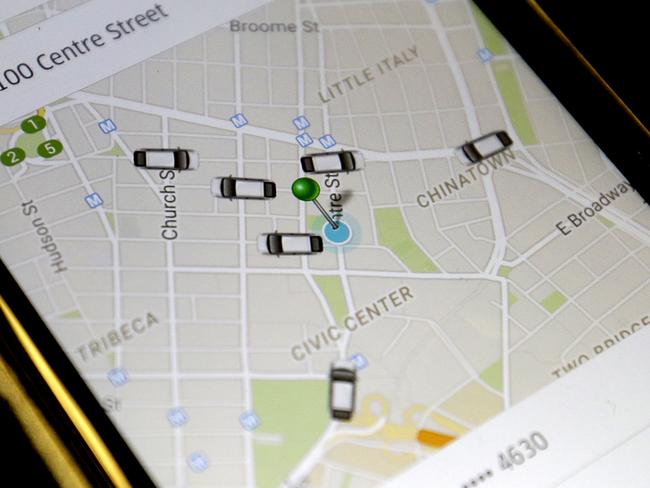 Uber allows customers to track the progress of their car via GPS. Picture: AP Photo/Mary Altaffer