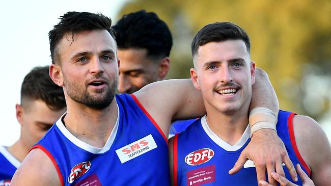 Keilor celebrate winning the round six EDFL Strathmore Community Bank Premier Division match between Pascoe Vale and Keilor at Raeburn Reserve, on May 18, 2024, in Melbourne, Australia. (Photo by Josh Chadwick)