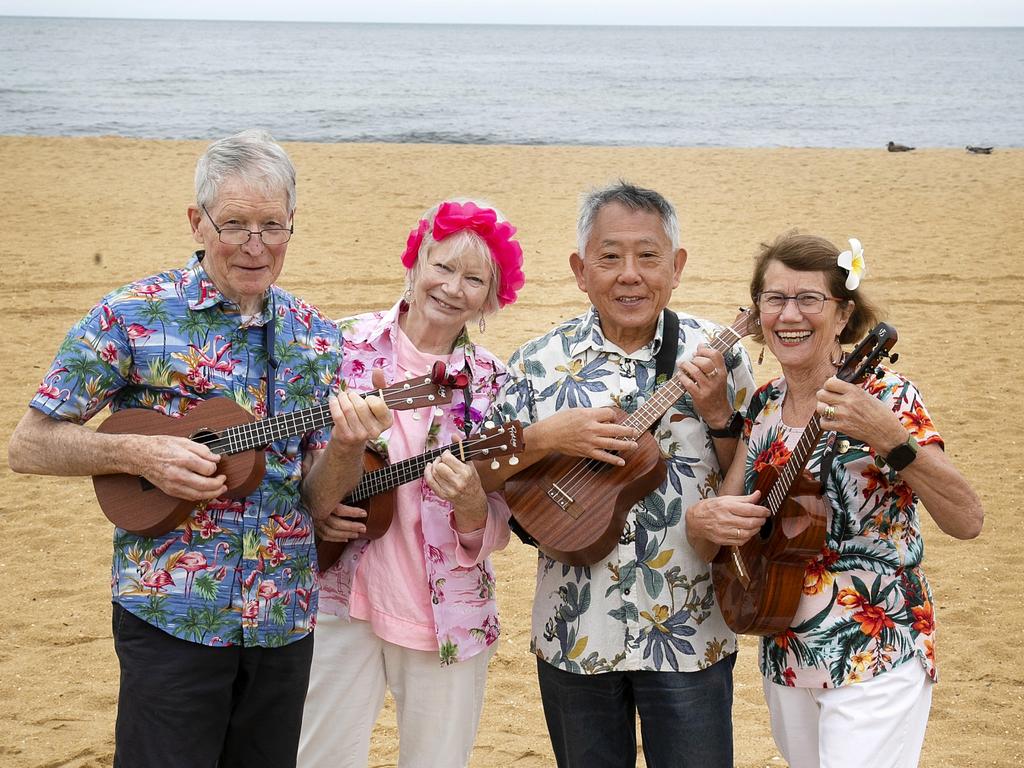 Playing in a ukulele team is helping these Aussies aged over 70 to engage their brain and socialise. Picture Andrew Tauber