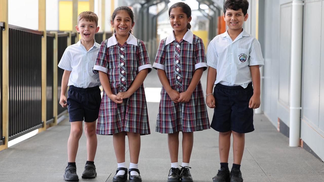 Pictured at Box Hill Public School today are students Declan Reed 7, Anika Rana 7, Palak Dundas 7 and Deviaan Bhatia 7. Picture: Tim Hunter.