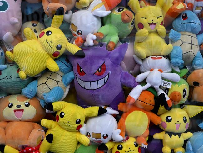 Stuffed toys featuring Pokemon characters are seen at the 72th toy fair (Spielwarenmesse) in Nuremberg, southern Germany, on February 2, 2023. (Photo by Christof STACHE / AFP)