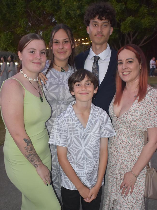 Katie Senior, Braithyn Vidot, Shonte Vidot, Kayden Vidot and Layla Heremaia at Runcorn State High School 2023 formal. Photos: Georgie Walker.