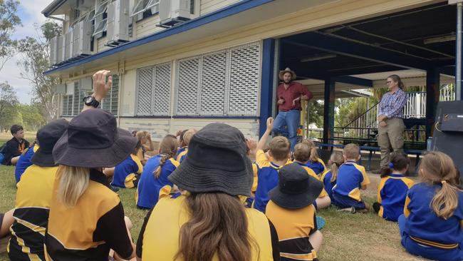 Duaringa and Bluff students hearing from local farmers John Dunne and Sarah Donovan.