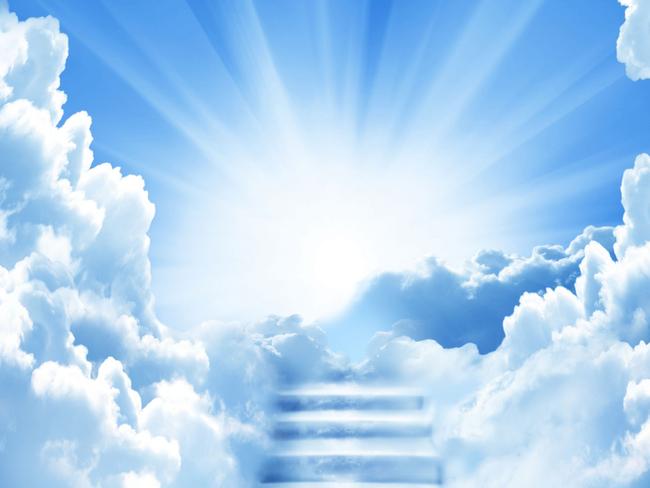 Generic image of stairway stairs on clouds leading to heaven and rays of light.