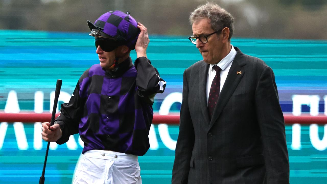 Josh Parr riding Big Parade reacts after coming off in Race 8. (Photo by Jeremy Ng/Getty Images)