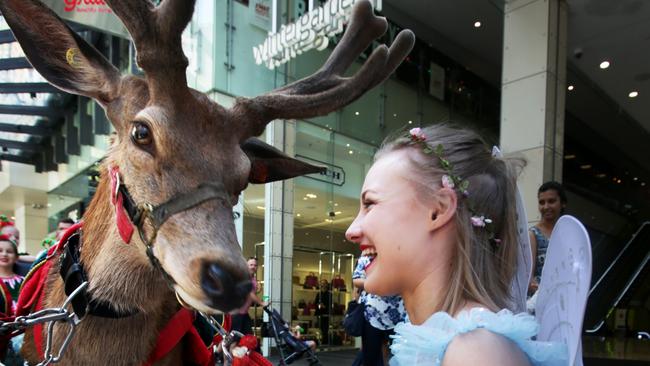 Fairy Poppy Batt, 19, from Wishart. Reindeer (red deer), elves, fairies, Santa and Lord Mayor Graham Quirk launched Christmas in the City in previous years. Pics Tim Marsden