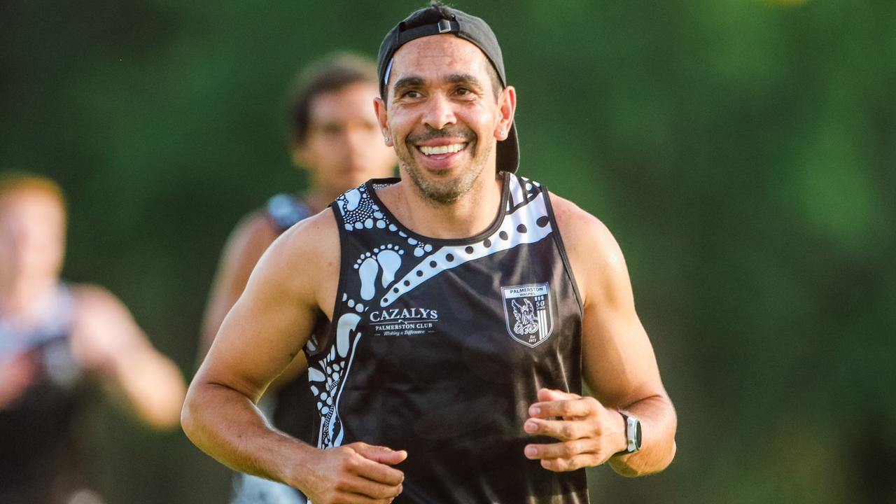 Former Carlton and Adelaide champion Eddie Betts training with NTFL club Palmerston Magpies. Picture: Glenn Campbell