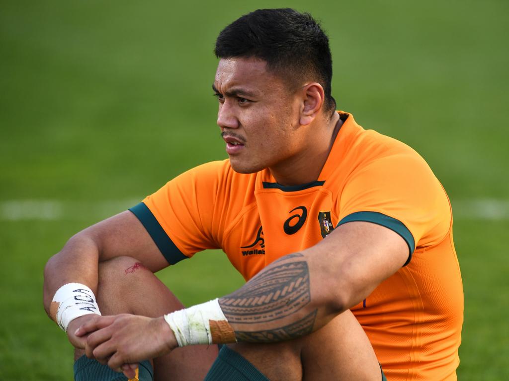 Wallaby Len Ikitau looks dejected after Australia lost heavily to Argentina in San Juan. Picture: Rodrigo Valle/Getty Images