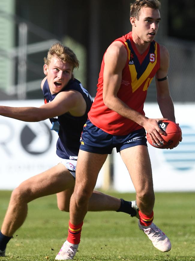 Adelaide father-son draft prospect Luke Edwards in action for South Australia during last year’s AFL Under-18 Championships. Picture: Mark Blake (AFL Photos/via Getty Images).