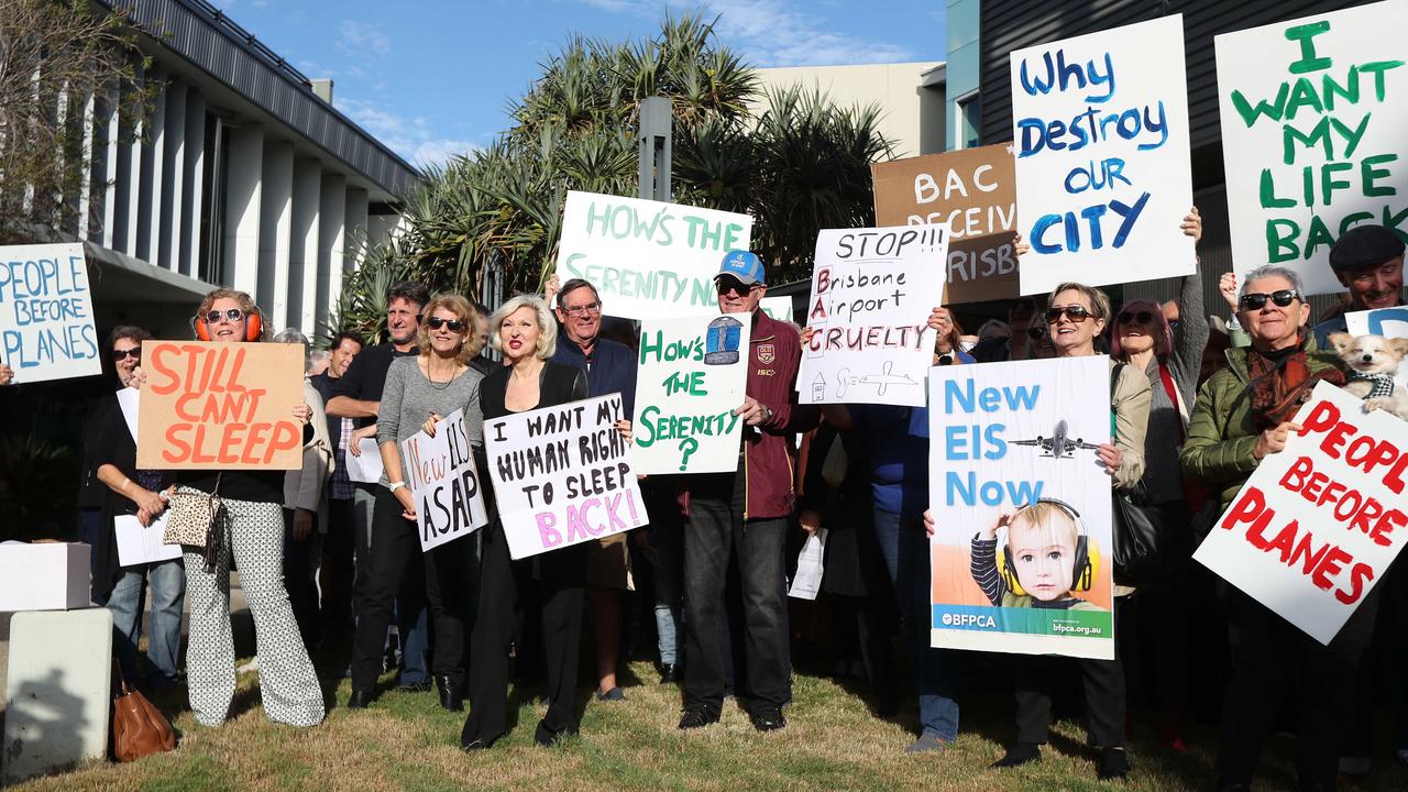 Brisbane residents rallying outside Brisbane Airport Corporation against fight noise. Picture: Tara Croser.