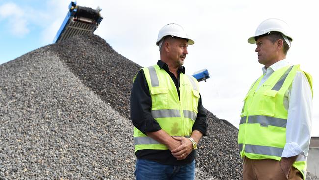 Opposition Leader Bill Shorten during a visit to an Epping recycling facility on Sunday. Picture: AAP Image/James Ross