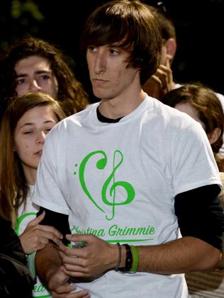 Marcus "Mark" Grimmie, the older brother of Christina Grimmie is introduced at a vigil in the singer's honour. Picture: AP