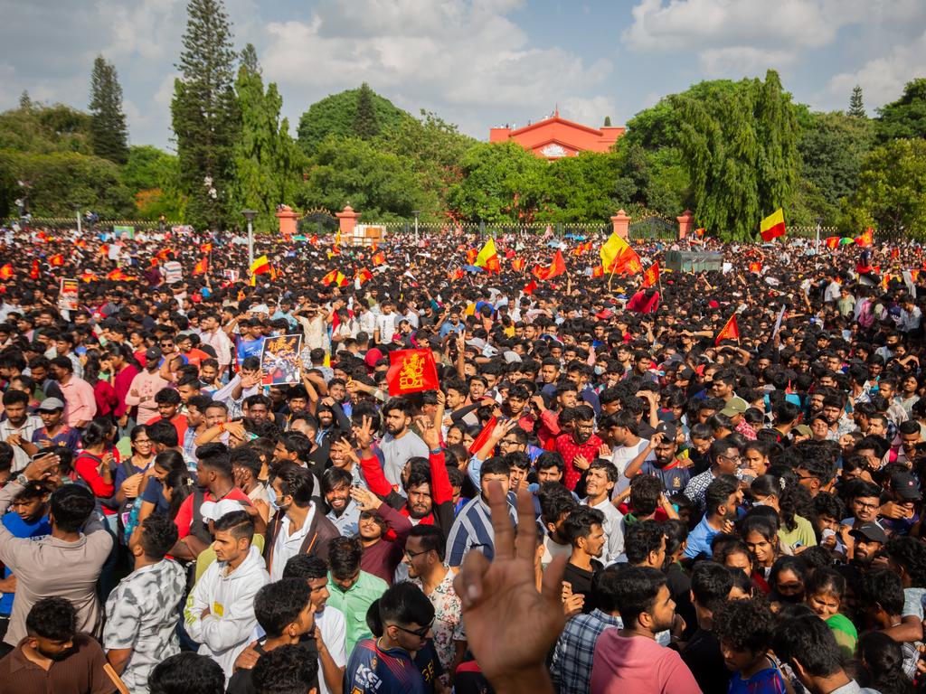 Fans gather before the start of the trophy parade. Picture: Abhishek Chinnappa/Getty Images