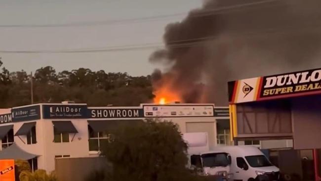 A fire broke out in the industrial area in Burleigh Heads this morning. Picture: Jacki Clark via Facebook