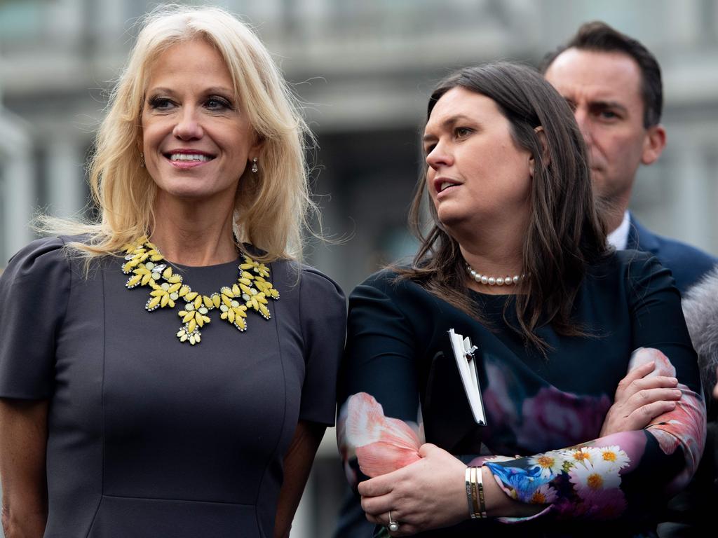 White House Press Secretary Sarah Sanders (R) and White House Counselor Kellyanne Conway. Picture: AFP