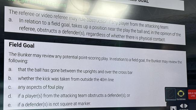 The NRL cleared up when the Bunker is allowed to rule on field goals.