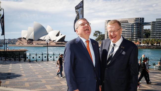 President of the International Olympic Committee Thomas Bach, left, and AOC President John Coates at the AOC Annual General Meeting in Sydney yesterday. (Photo by Hanna Lassen/Getty Images)