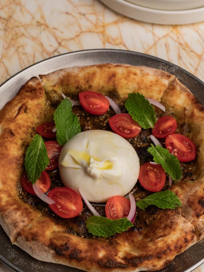 Wood-fired bread and burrata.