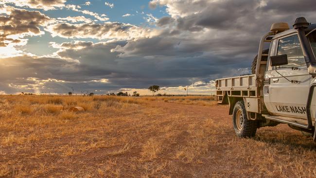 Fred and Sarah Hughes with son Harry, Lake Nash Station in the Northern Territory, near the Queensland border, farm organic Wagyu