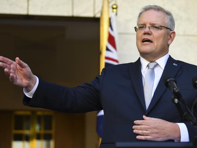 Australian Prime Minister Scott Morrison speaks to the media during a press conference at Parliament House in Canberra, Wednesday, March 18, 2020. (AAP Image/Lukas Coch) NO ARCHIVING