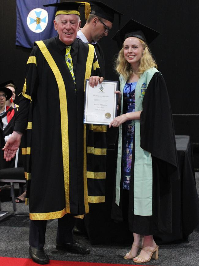 Charlotte Blackwell graduated with a Bachelor of Education (Secondary) with Distinction at the CQUniversity graduation ceremony in Bundaberg on December 14, 2023.