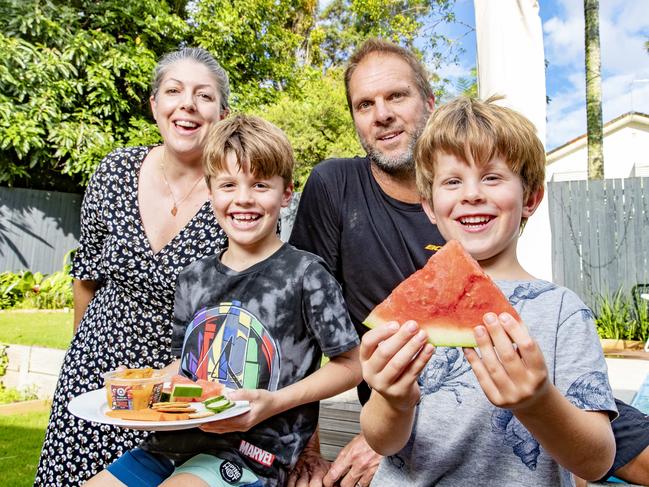 Bonnie Searle and Justin Cassidy with seven-year-old Elijah and four-year-old Toby. Picture: Richard Walker