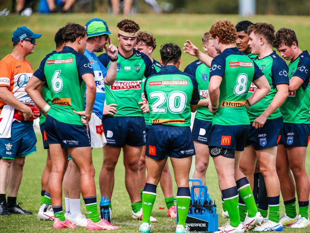 Canberra comes together after a try. Picture Warren Gannon Photography