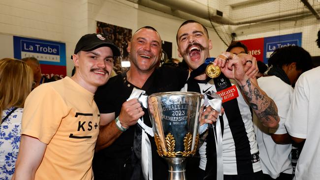 Oleg Markov with dad Dmitri and brother Tony. Picture: Dylan Burns/AFL Photos