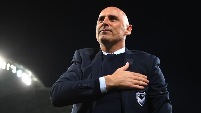 Coach of the Victory Kevin Muscat is seen after the AFC Champions League Group F match between the Melbourne Victory and the Sanfrecce Hiroshima at AAMI Park in Melbourne, Wednesday, May 22, 2019. (AAP Image/Julian Smith) NO ARCHIVING, EDITORIAL USE ONLY