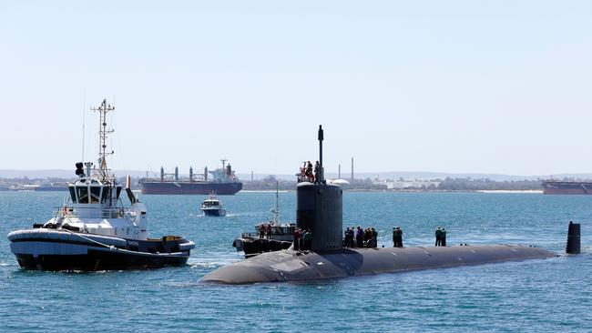 The USS Mississippi arrives at Fleet Base West, in Rockingham, Western Australia.