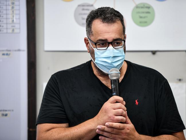 Andrew Neophitou, a friend of Australian cricket player Shane Warne, speaks during a press conference at the Bophut Police Station. Picture: Sirachai Arunrugstichai/Getty Images