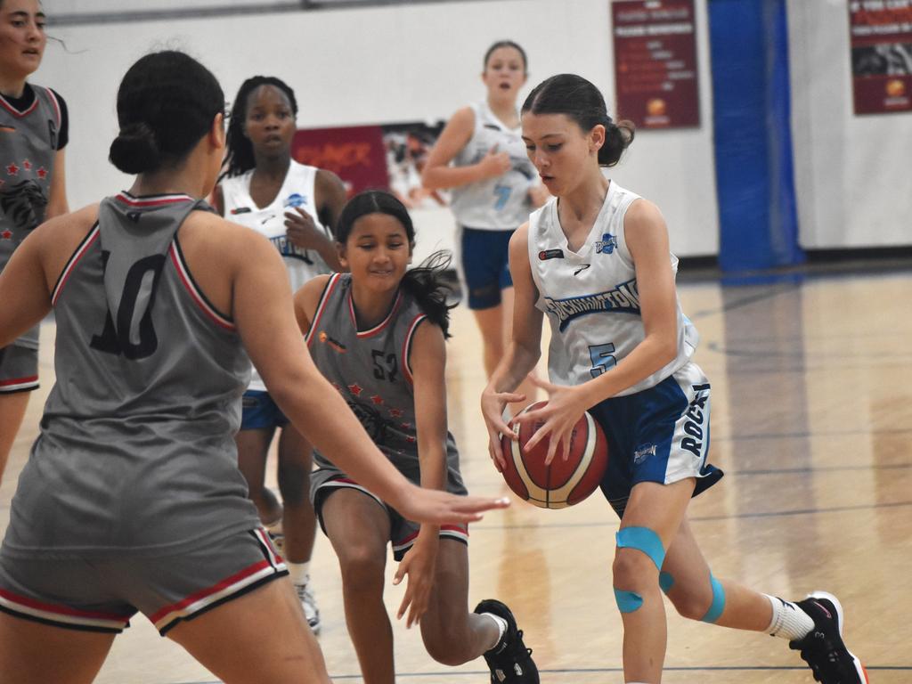 Basketball Queensland under-14 girls state championships, Division 2, Rockhampton Cyclones versus RedCity Roar at Bravus Arena in Rockhampton on July 1, 2024.