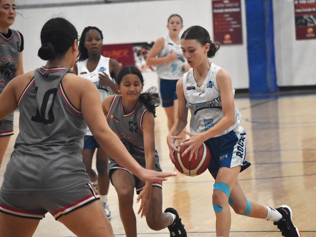 Basketball Queensland under-14 girls state championships, Division 2, Rockhampton Cyclones versus RedCity Roar at Bravus Arena in Rockhampton on July 1, 2024.