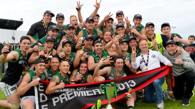 Greenvale celebrates back-to-back premierships. Picture: Angie Basdekis