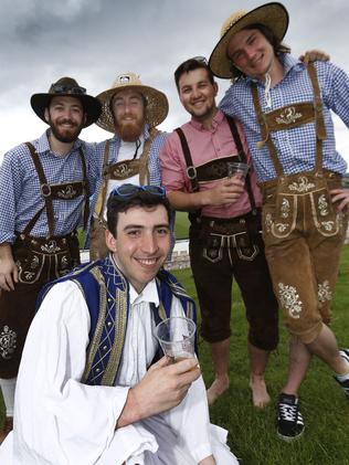 Test revellers, from back left, Tom Jones, Connor Castle-Lynch, Prestin Tsaoxnassiras, Josh Rowland, and Ed Cox. Picture: KIM EISZELE