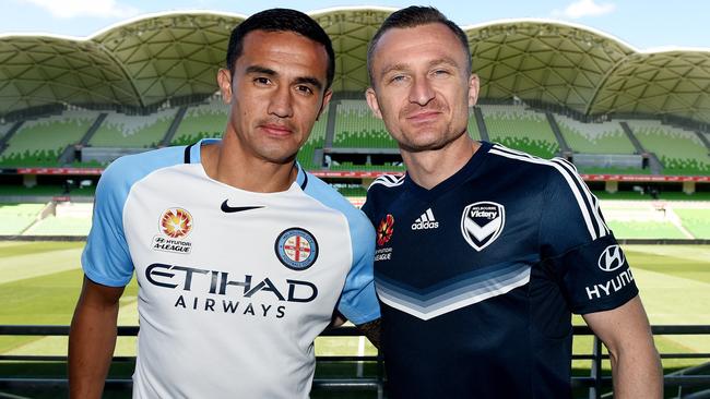 Tim Cahill and Besart Berisha will face off this season. (AAP Image/Tracey Nearmy)