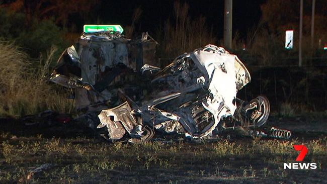 A 31-year-old Mildura man was killed in a single car crash at Shea-Oak Log in early April. The man was driving a Holden sedan and was the sole occupant of the car. He died at the scene. Picture: 7NEWS